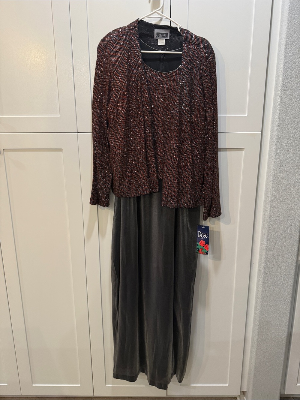 Metallic Burgundy Black Maxi Skirt Set